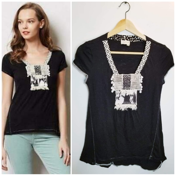 Anthropologie Meadow Rue Pom Pom Crest Tee - Picture 1 of 1